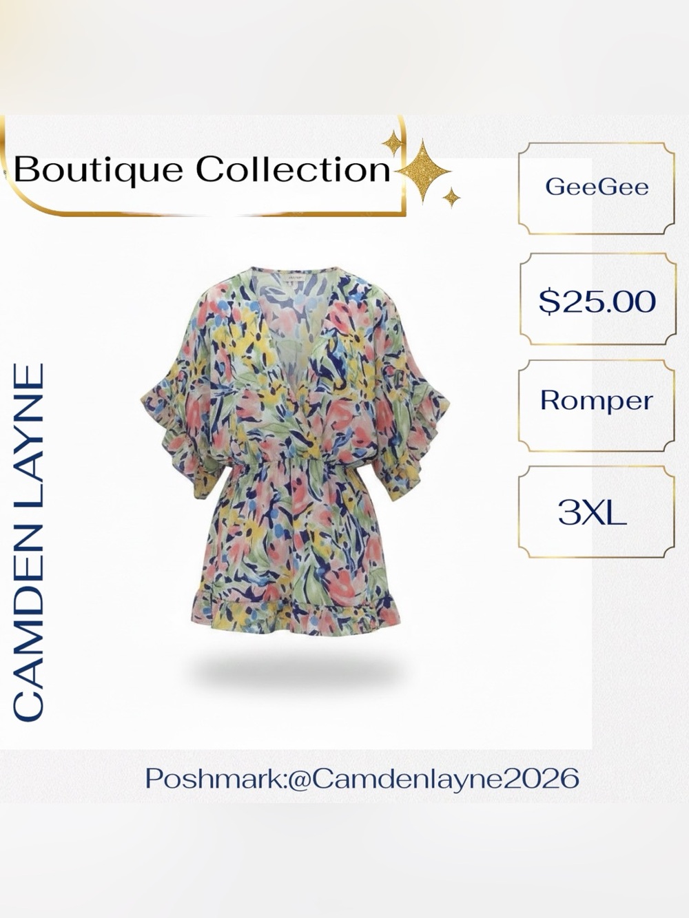 3XL Floral V-Neck Romper in Pastel Multi - Picture 11 of 13